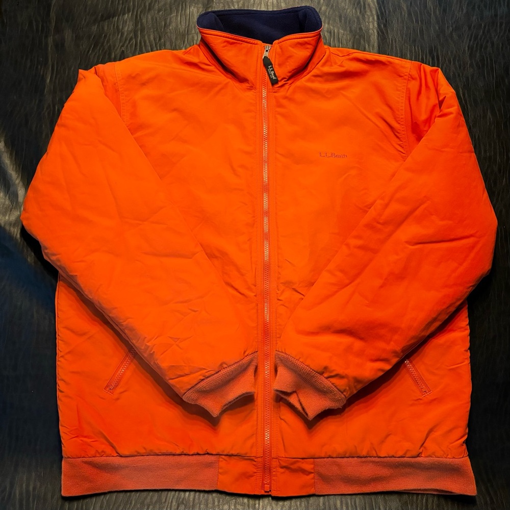 L.L. Bean Men's Jacket Coat XL Tall Full Zip Fleece Lined Pockets Orange Nylon